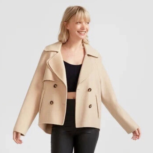 Unworn Belle & Bloom I'm Yours Wool Blend Peacoat in Pale Oat - Picture 1 of 8